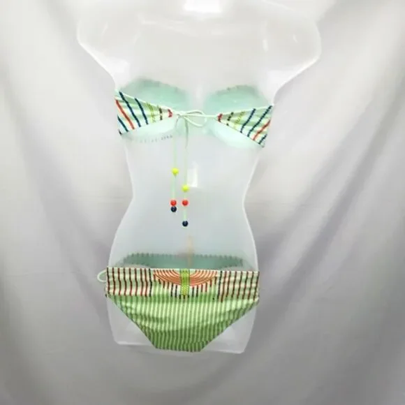 LA Hearts 2 Piece String Bikini With Strapless Bandeau Top. Retro Boho Beaded L - Picture 3 of 12